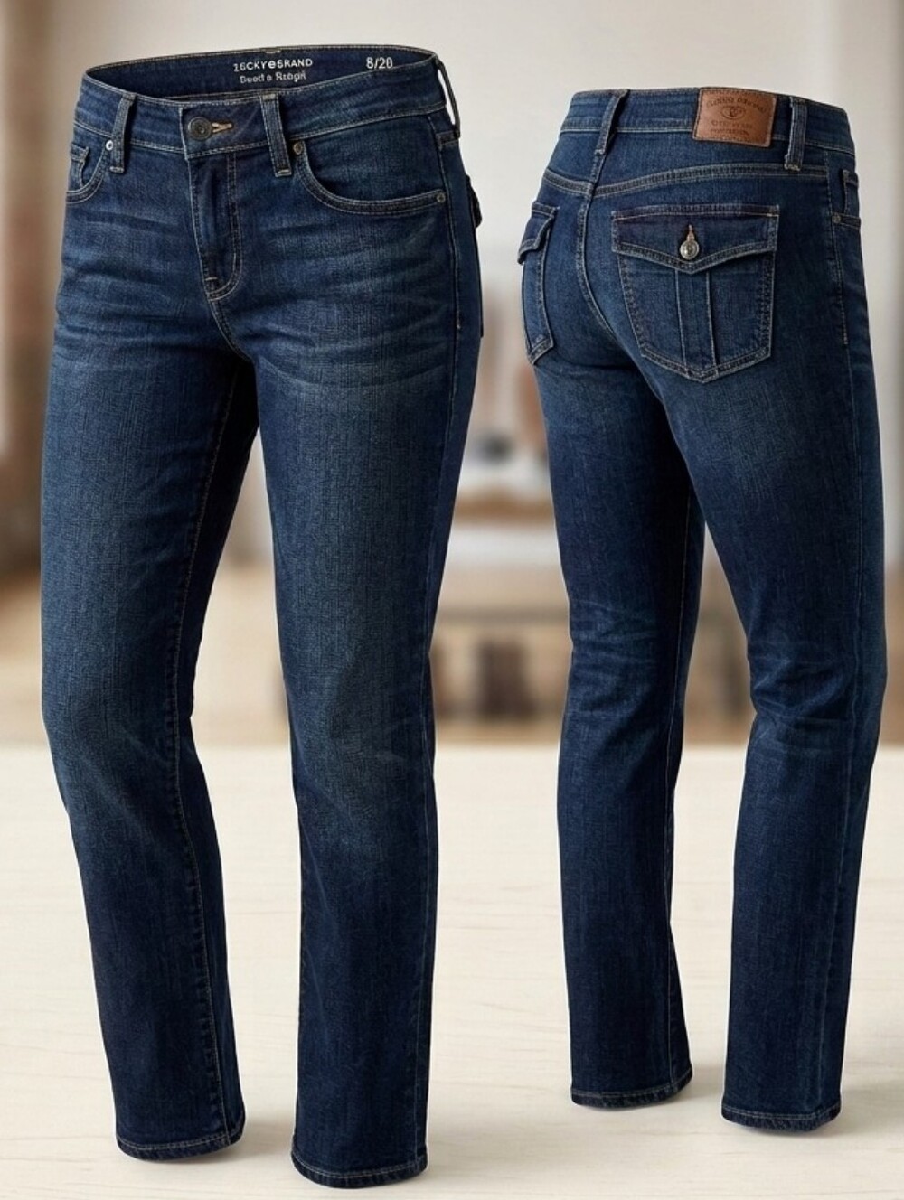 Lucky Sweet'n Straight Leg Medium Dark Wash Blue Jean Boho Bohemian Pants